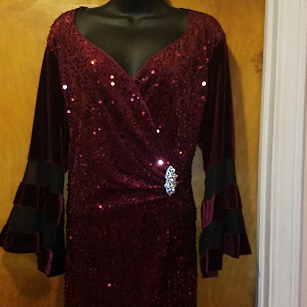Holiday Sale!!! Last One Left - Women's Sequins/Mesh Burgandy Cocktail Dress